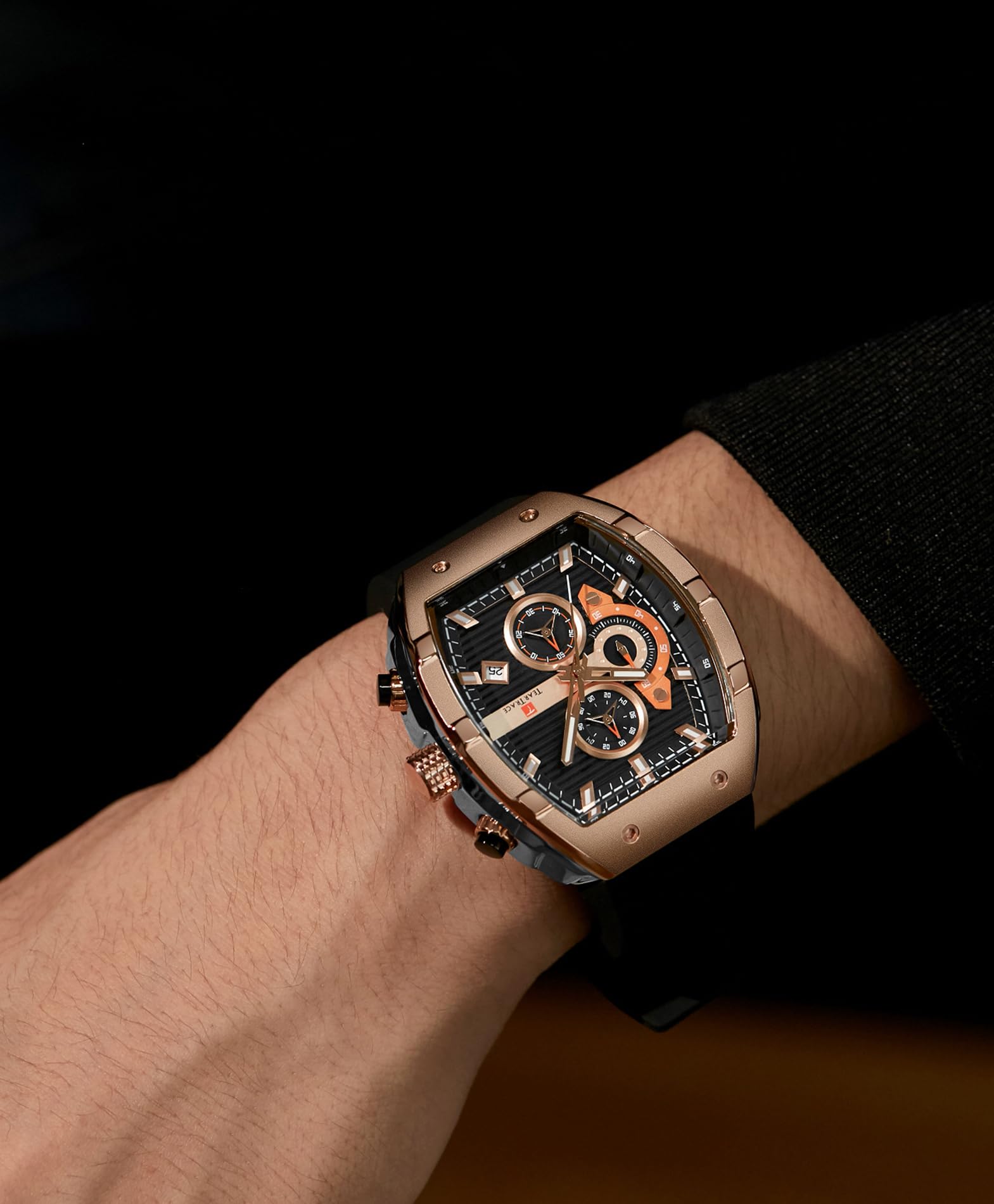 TEARTRACE Watches for Men Analog Quartz Waterproof Sport Men’s Watch Tonneau Chronograph Luminous Fashionable Unique Casual Watch with Silicone Strap