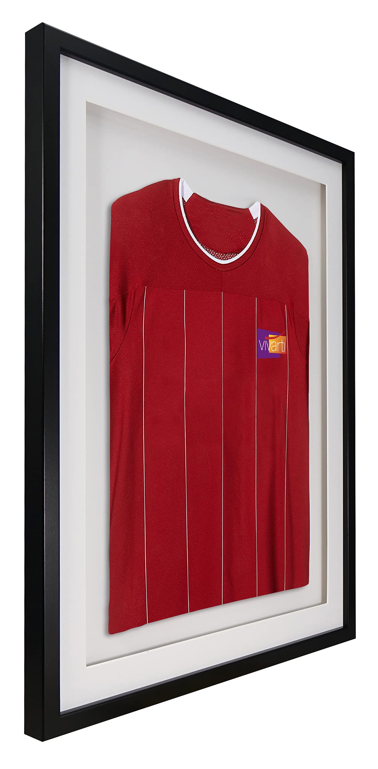 Vivarti Bilderrahmen für Sport-Shirts, 60 x 80 cm, schwarzer Rahmen, weißes Passepartout, weiße Rückseite