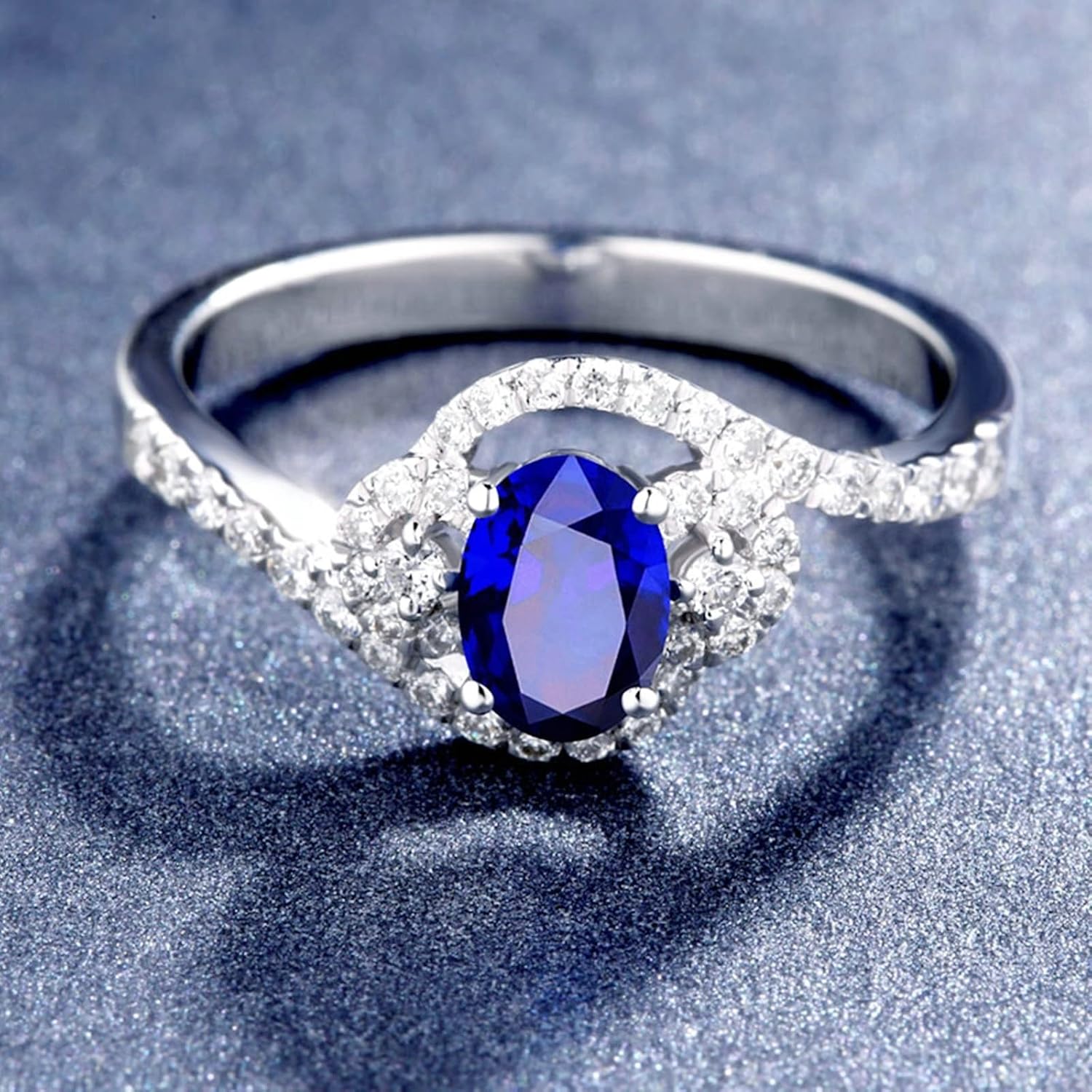 Engagement Ring 18K White Gold, Wedding Anniversary Rings Blue Oval Cut Blue Sapphire with Diamond Rings Jewelry Valentines Day Gift for Women