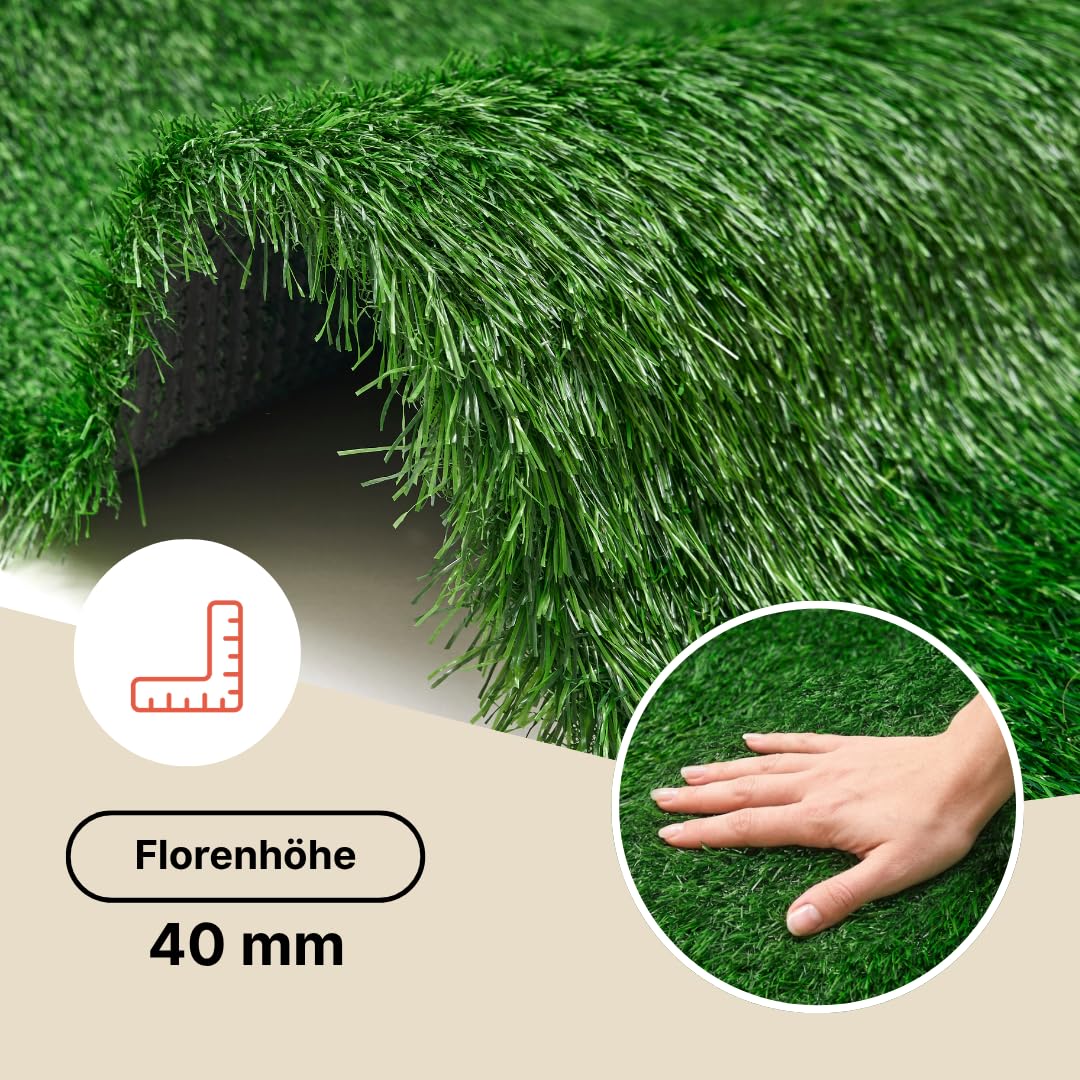 TAPISO Verde dywan trawnikowy ze sztucznej trawy, zielony, wysokość: 40 mm, dywan ze sztucznej trawy do użytku na zewnątrz, odporny na działanie warunków atmosferycznych, szybkoschnący, do ogrodu, na