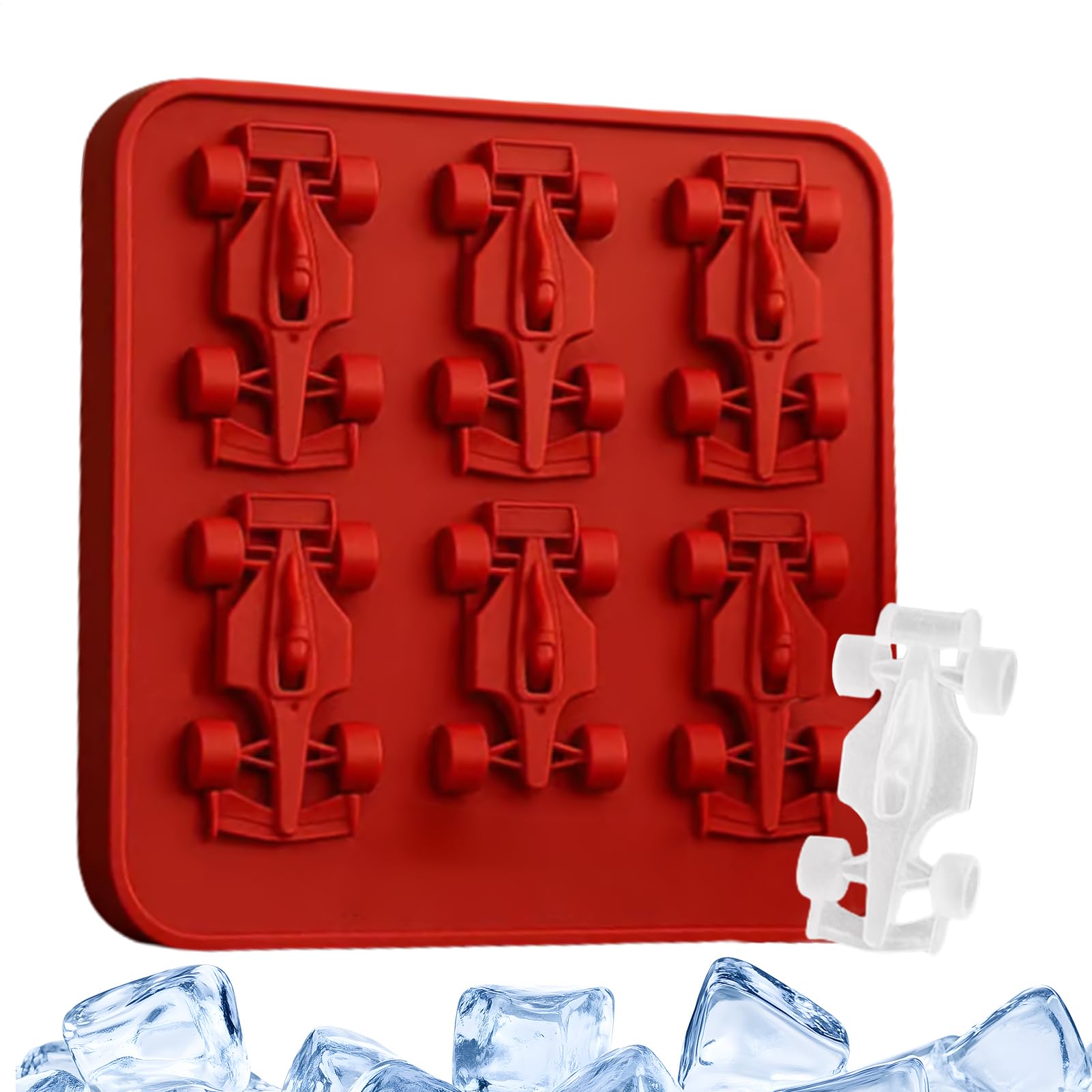 Race Car Tray - Silicone | Novelty Drink Chiller with Easy Release, Whiskey Bourbon Cocktail Juice Chocolate Candy Maker | 6 Cavity 3D Mold Home Bar Party,Festival