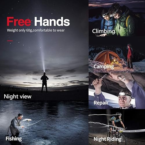 Miniatura 6 de Paquete de 3 faros recargables, lámpara de cabeza ultra brillante de 500 lúmenes, 5 modos de iluminación con luz roja, IPX4 impermeable con correa