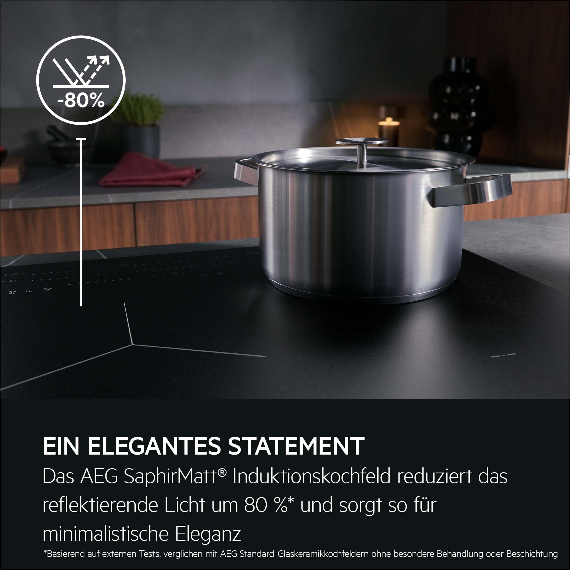 AEG Induktionskochfeld 80 cm SaphirMatt Testsieger ETM TII84B0FFZ | Bis zu 10x weniger sichtbare Kratzer, resistent gegen Fingerabdrücke, Made in Germany, schnelles Aufheizen mit PowerBoost