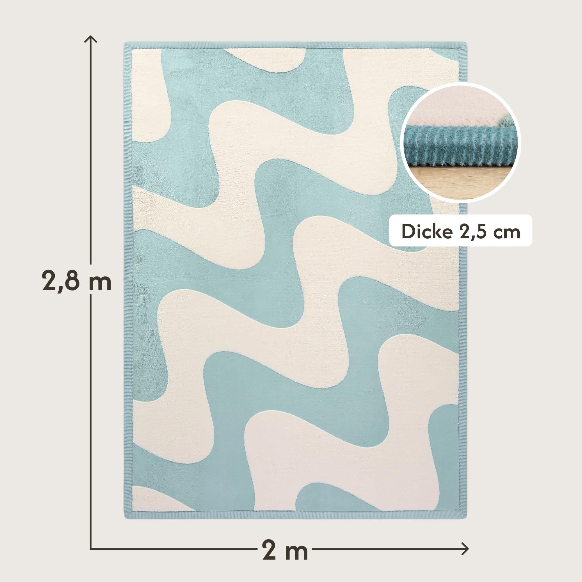 Wolkenweiche Spielmatte Baby 280x200x2,5cm, Wellen, Tatami Matte | Teppich für Kinderzimmer mit hochwertigem Hochdichter Polyurethan – Krabbelmatte Baby mit Rutschfester Unterseite
