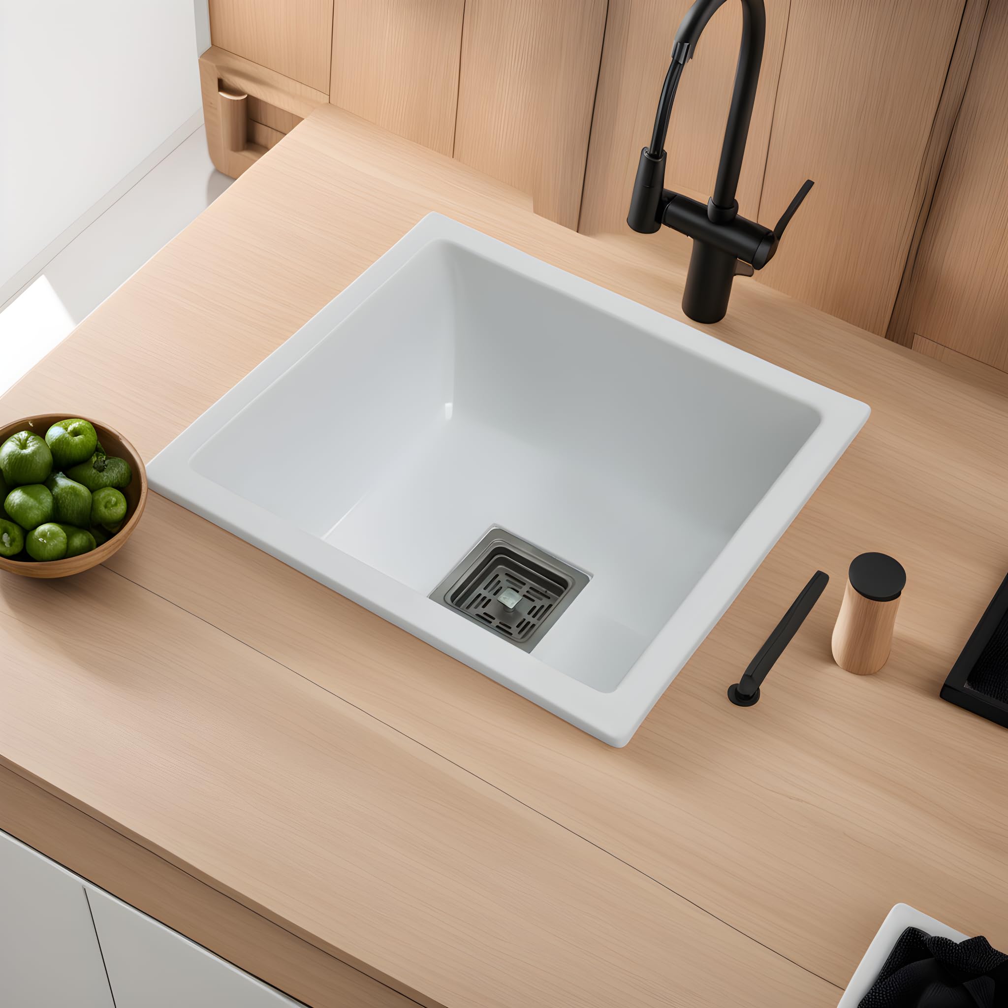 REMOTION Granite Sink with Drain Board - Matte Black -17 REMOTION Granite Sink with Drain Board - Matte Black -17