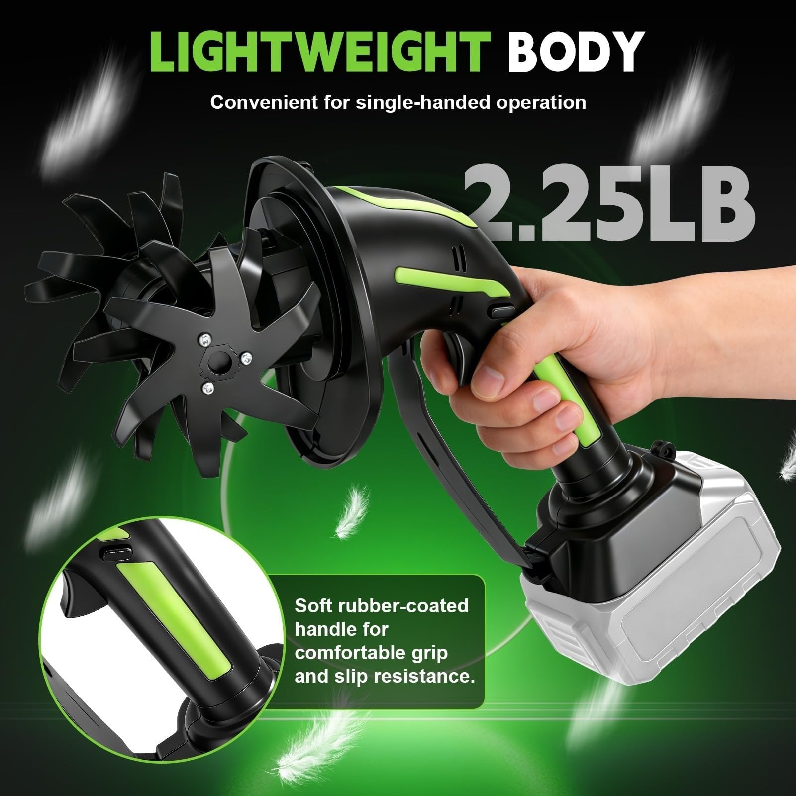 Mini motozappa a batteria, motozappa elettrica da giardino 21 V con larghezza e profondità di lavorazione di 10 cm, lame posteriori temprate, blocco di sicurezza integrato(A)