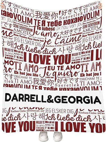 Custom Name Throw Blanket with Couples Name, Personalized I Love You Art Word Blankets for Aldults,Wedding Anniversary Honeymoon Sofa Couch Beds