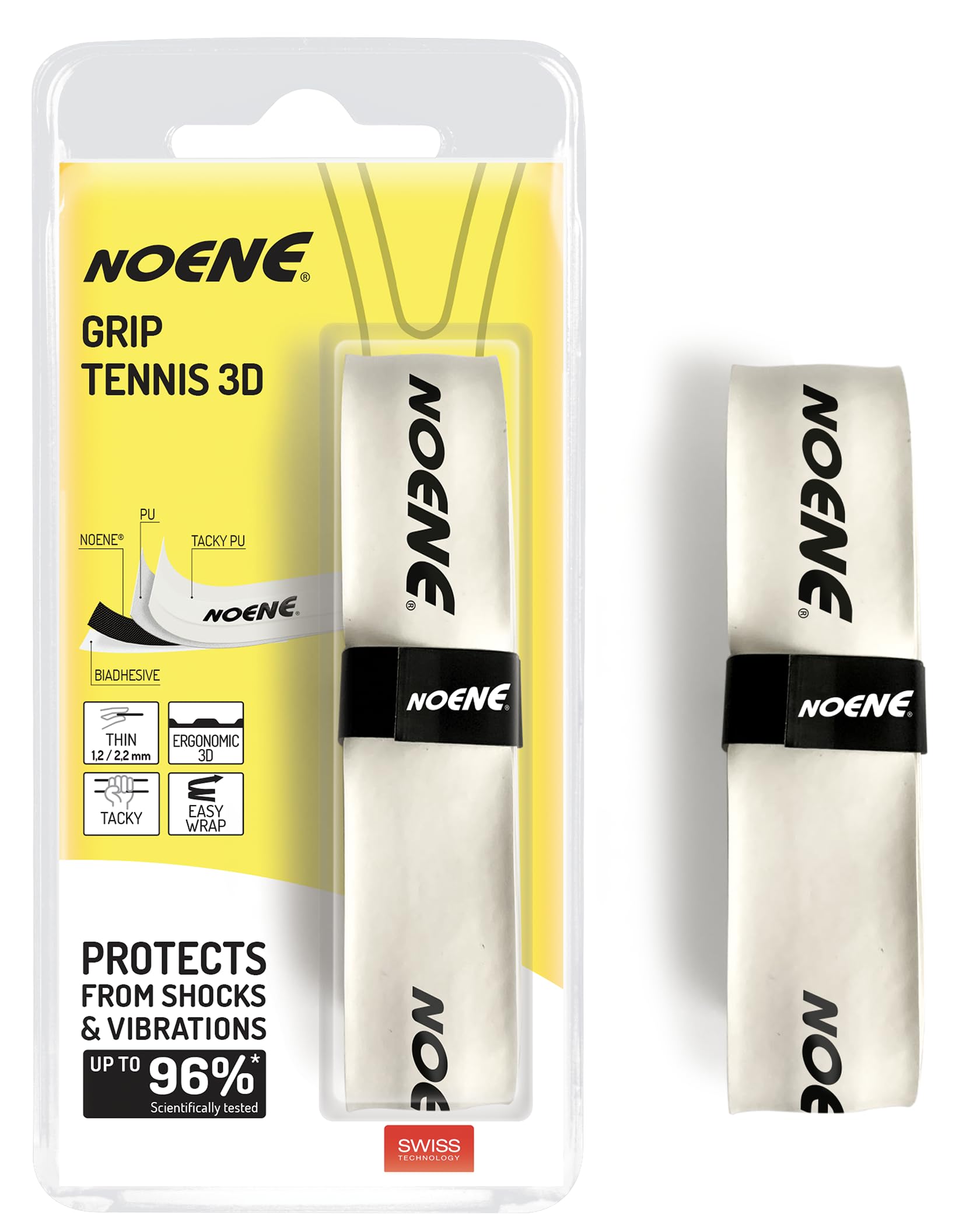 Noene Tennis Grip 3D anti-shock – Fascia per presa da tennis ammortizzante dalle vibrazioni per racchette | Impugnatura ergonomica di ricambio 3D | Riduce le vibrazioni e protegge dal braccio del