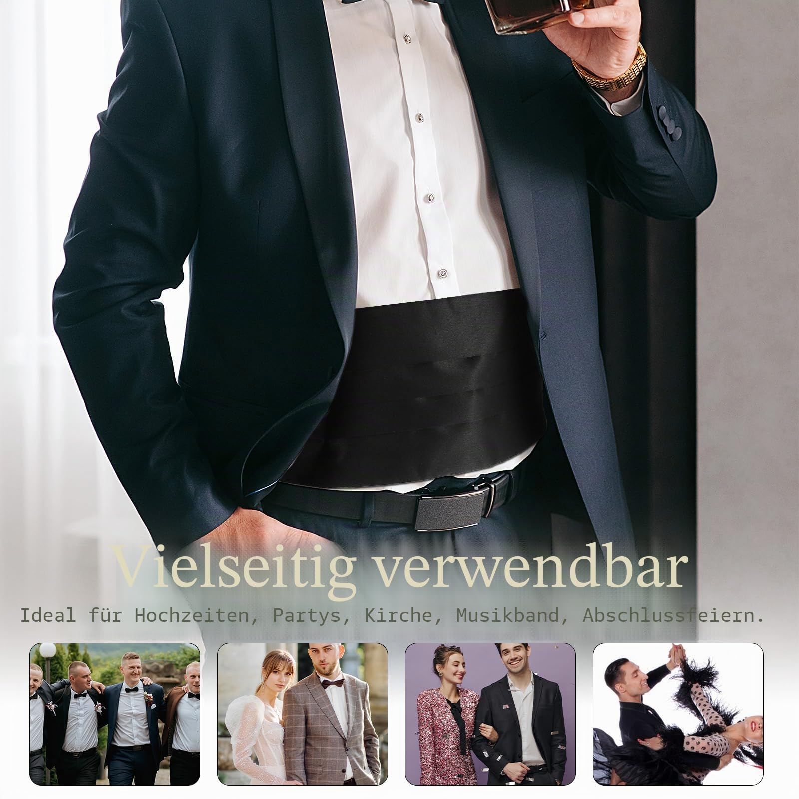 Verstellbare Satin-Herren-Kummerbunde, Kummerbund Aus Polyester Für Herren Kummerbund Schwarz Für Smoking Anzug Hemd Hochzeit Abschlussball Formelle Veranstaltungen Besondere Anlässe