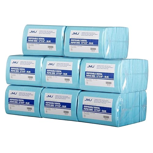 JMU Baberos Dentales 1000, Tejido de 2 Capas Película de 1 Capa, Baberos Dentales Desechables a Granel, Baberos para Tatuajes de 13" x 18" Azules
