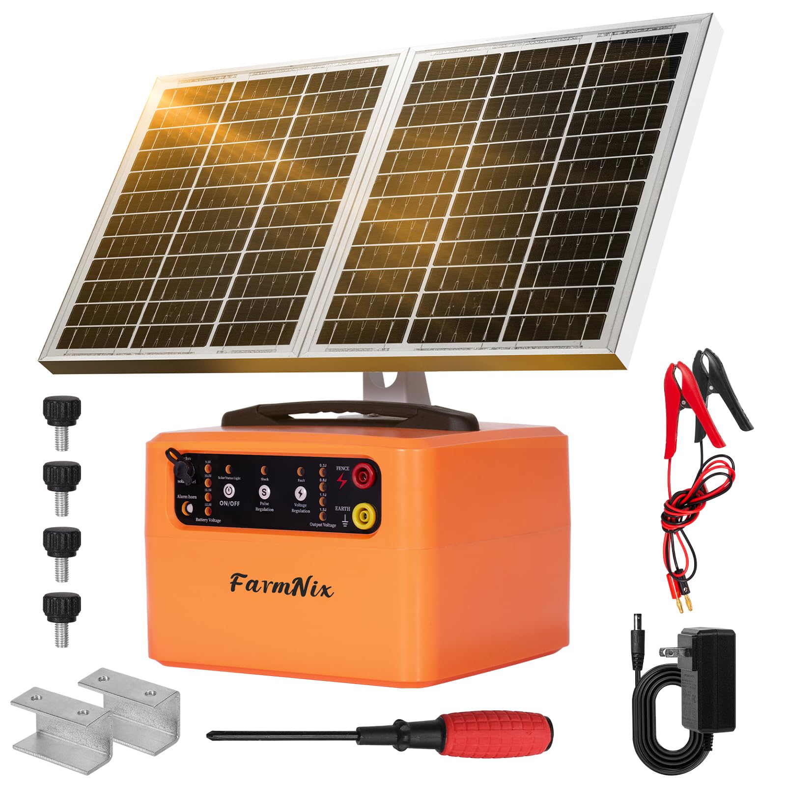 Photo 1 of FarmNix 30 Miles Solar Electric Fence Charger for Livestock,6-12KV Adjustable Output Solar Charger,1.5J Fence Charger,15W Solar Powered Electric Fence Kit for Garden,24H Uninterrupted Protection