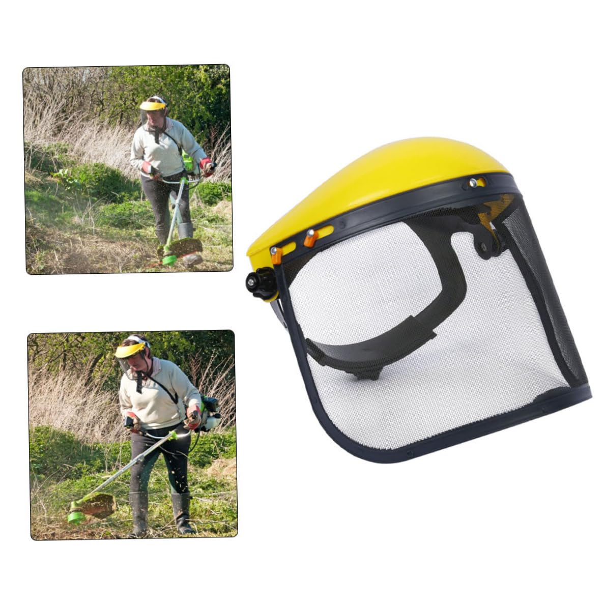 Visera de seguridad de malla amarilla para casco cortacésped forestal