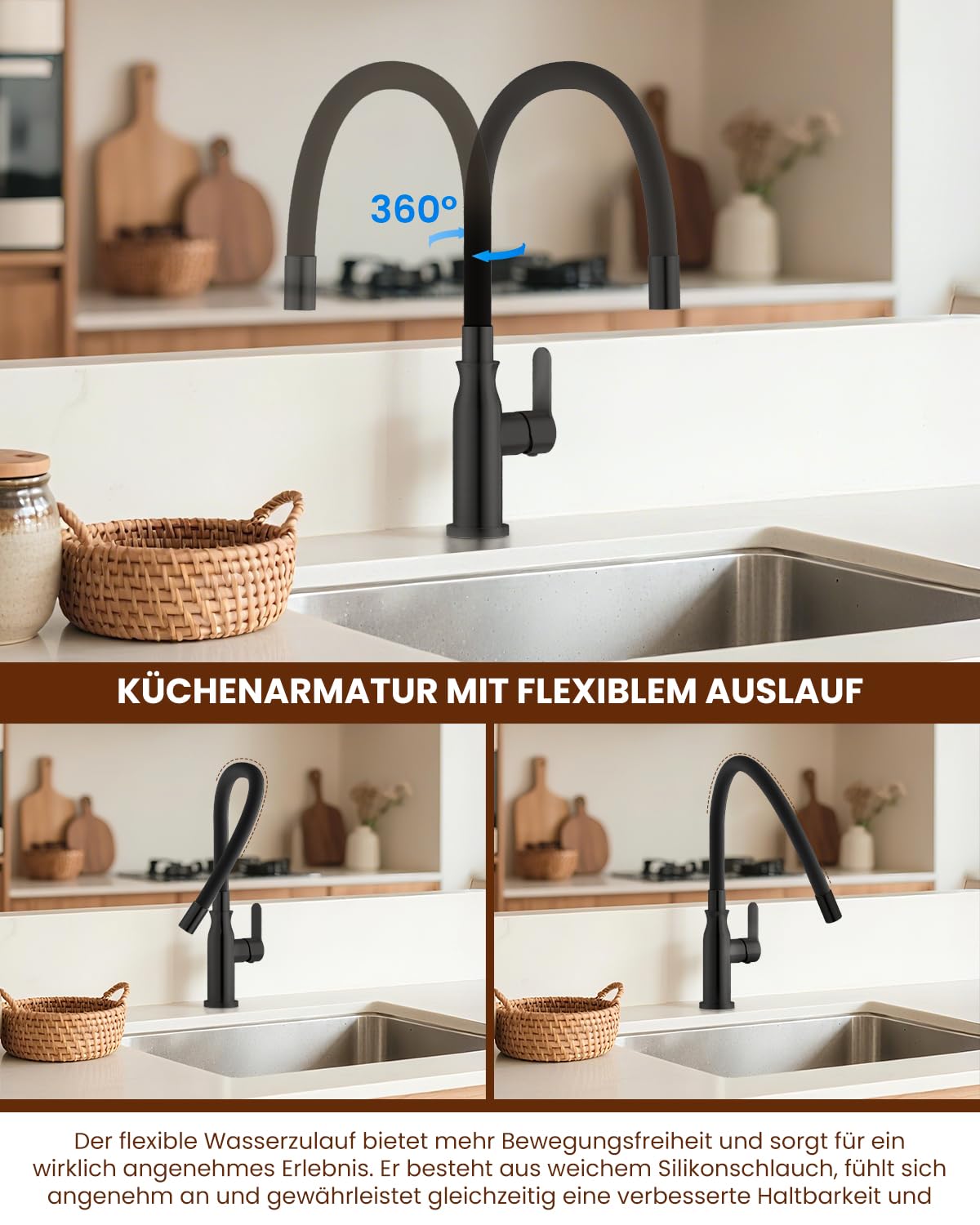 APPASO Amatura kuchenna z elastyczną wylewką, czarna