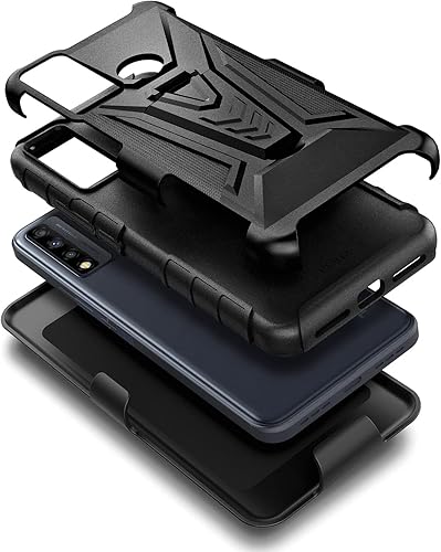 Miniatura 4 de NZND Funda para TCL 4X 5G (T601DL)  TCL 20 A 5G con protector de pantalla de vidrio templado (cobertura máxima), soporte de clip para cinturón,