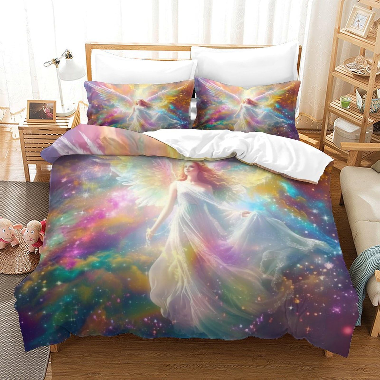 P1S9U7W5Y Magical Fairy 3D Printed Duvet Cover Set 3pcs Microfiber Rainbow Bedding Set King
