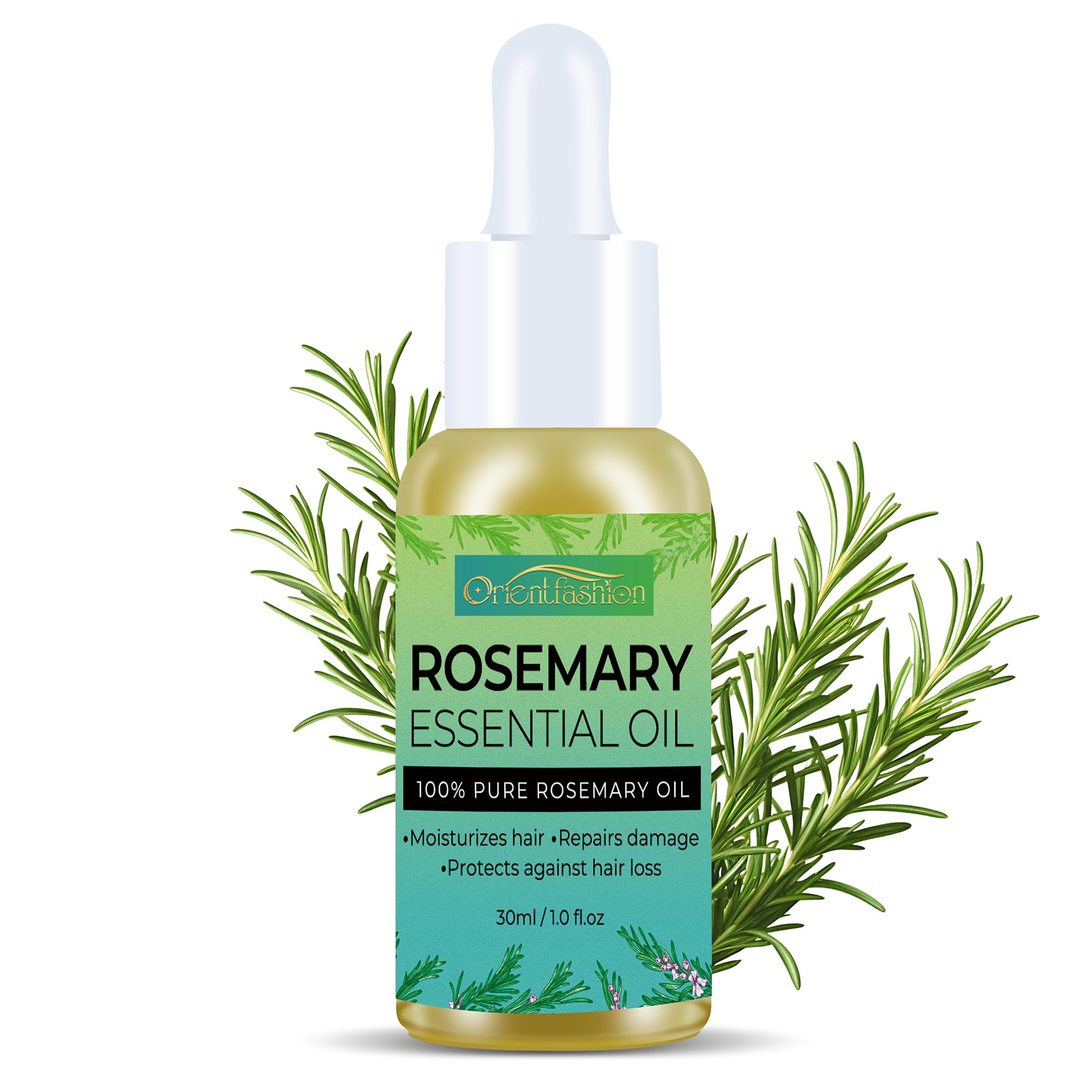 Orientfashion Organics Rosemary Hair Oil for Hair, Pure Natural Rosemary Essential Oils - Damaged Hair Care & Split Ends & Dry Scalp Treatment (2 Fl Oz, Rosemary Oil) Rosemary Oil 1 Fl Oz (Pack of 1)