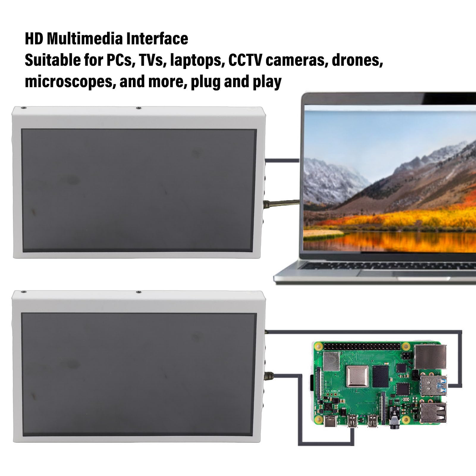 Gedourain 7-calowy Przenośny Ekran Dotykowy z Interfejsem Multimedialnym HD do Komputera PC, Telewizora, Laptopa do Domowego Biura, Srebrny