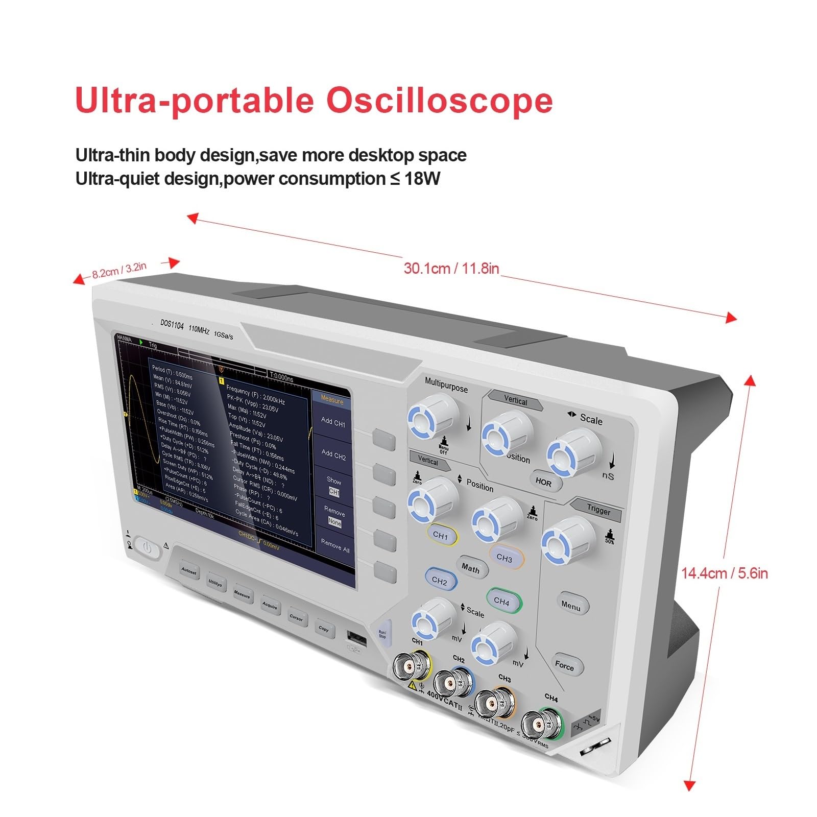 Osciloscopio, Osciloscopio digital profesional, alcance de almacenamiento escritorio 110 MHz 1 GS/s