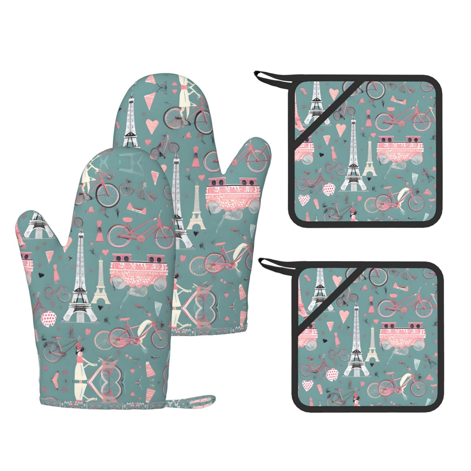 Maniques en silicone Tour Eiffel lot de 4 gants de cuisine résistants à la chaleur avec doigts