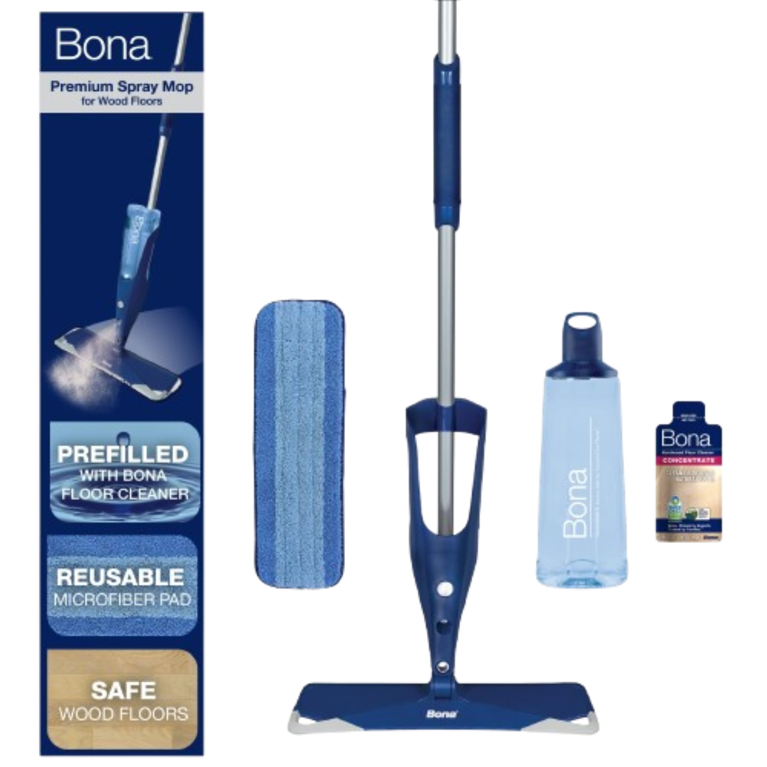 Hardwood Floor Premium Spray Mop - Includes Wood Floor Cleaning Concentrate and Machine Washable Microfiber Cleaning Pad - Dual Zone Cleaning Design for Faster Cleanup