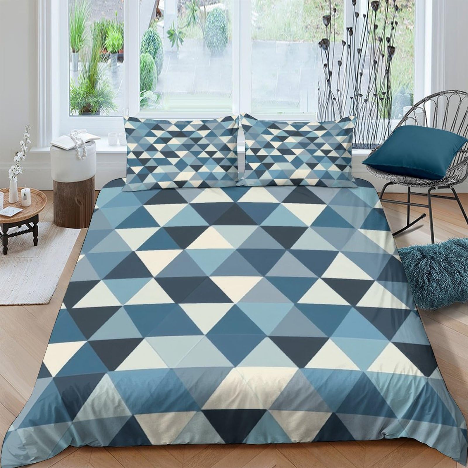 Ctjqhvkz Style-10 3D Printed Blue Geometric Fitted Sheet Microfiber Soft Modern Triangle Mattress Cover For Bedroom Dorm Room Decor Protection Single（135X200cm）