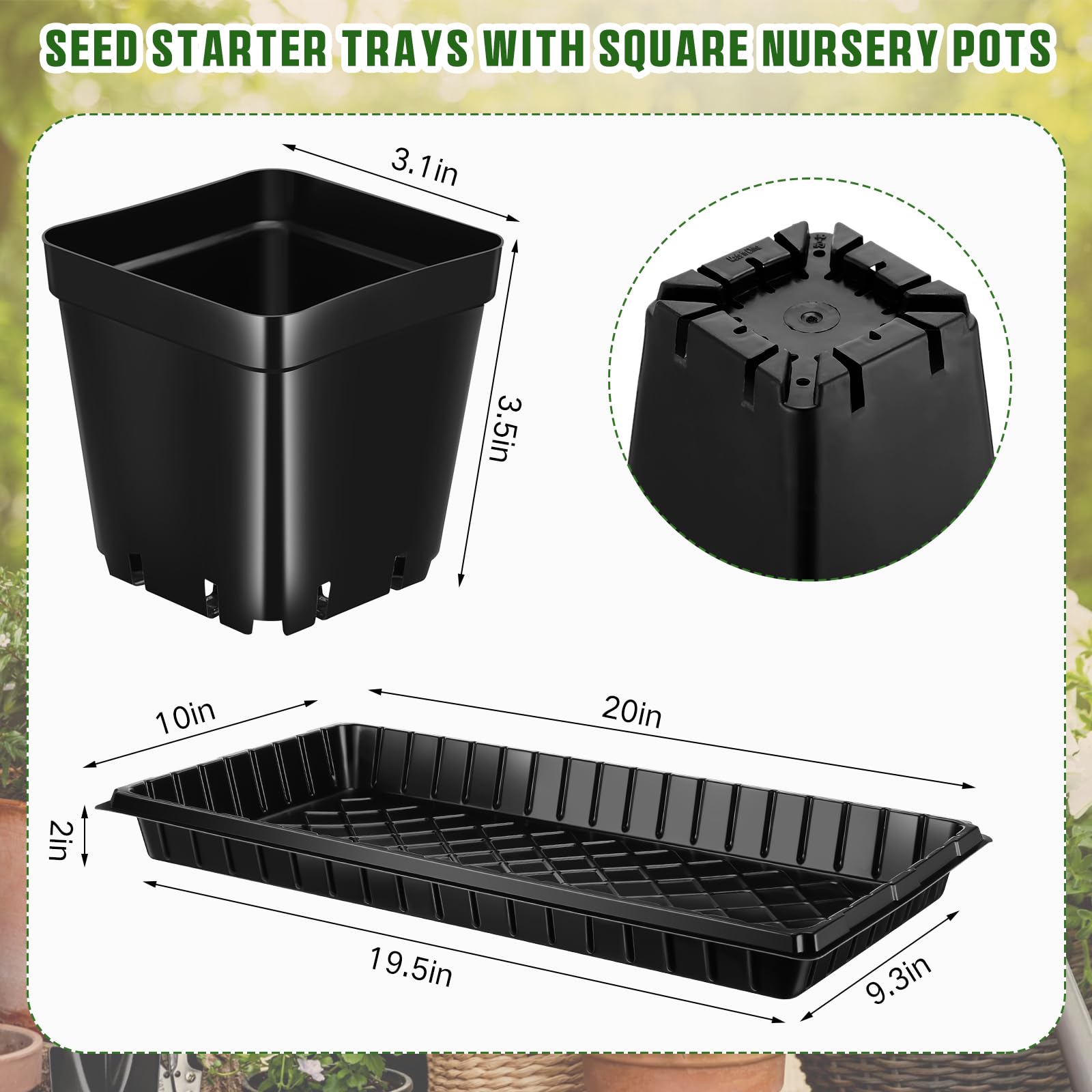 Barydat Set di 6 vassoi per sementi con 108 vasi quadrati per vivaio, 50 x 25 cm, vassoi per la coltivazione di piante per microgreens, grandi vassoi quadrati per piantine, giardinaggio indoor o