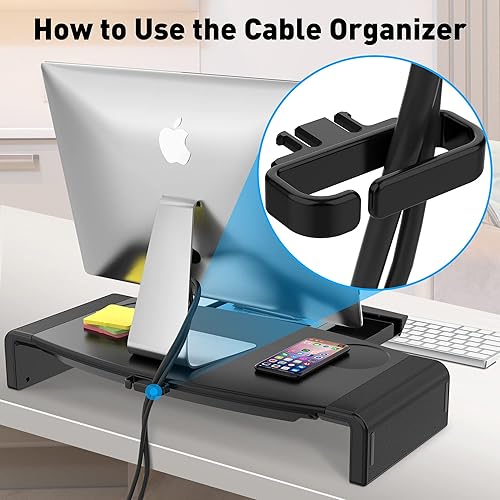 Miniatura 7 de AboveTEK Soporte elevador plegable para monitor con cajón, soporte de monitor de computadora ajustable en altura, soporte para teléfono para PC,