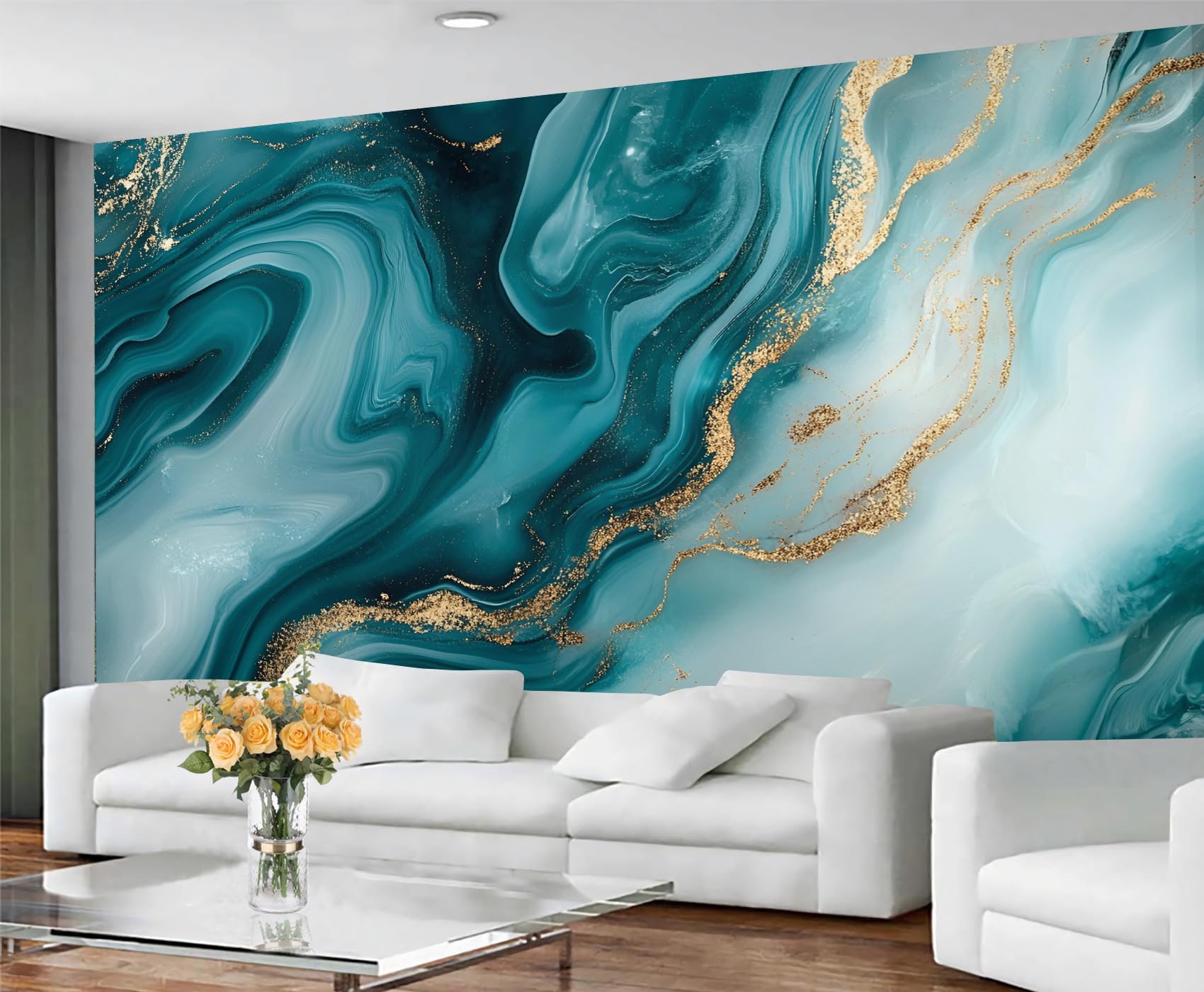 GIVLWF Wallpaper - Fluid Marble Home Decor & Mural, Teal Marble Bedroom Wallpaper, Abstract Texture Wall Paper for Living Room, Large Wall Mural (Not Self-Adhesive) — image 1