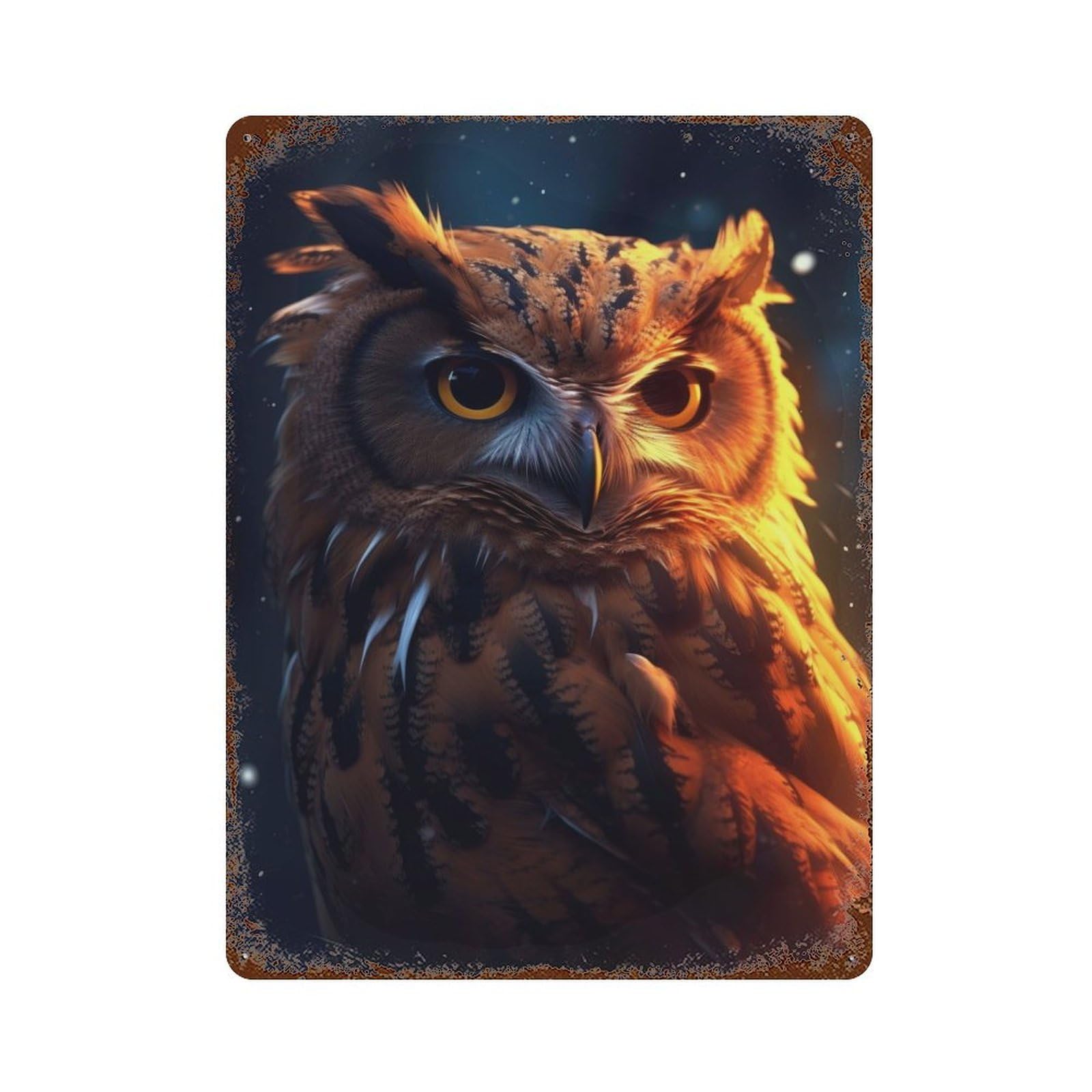 Aged Metal Wall Plaque with Owl Cool Design 15.7"x11.8", for Basement, Hobby Room And Garage Decor, Farmhouse Wall Decor