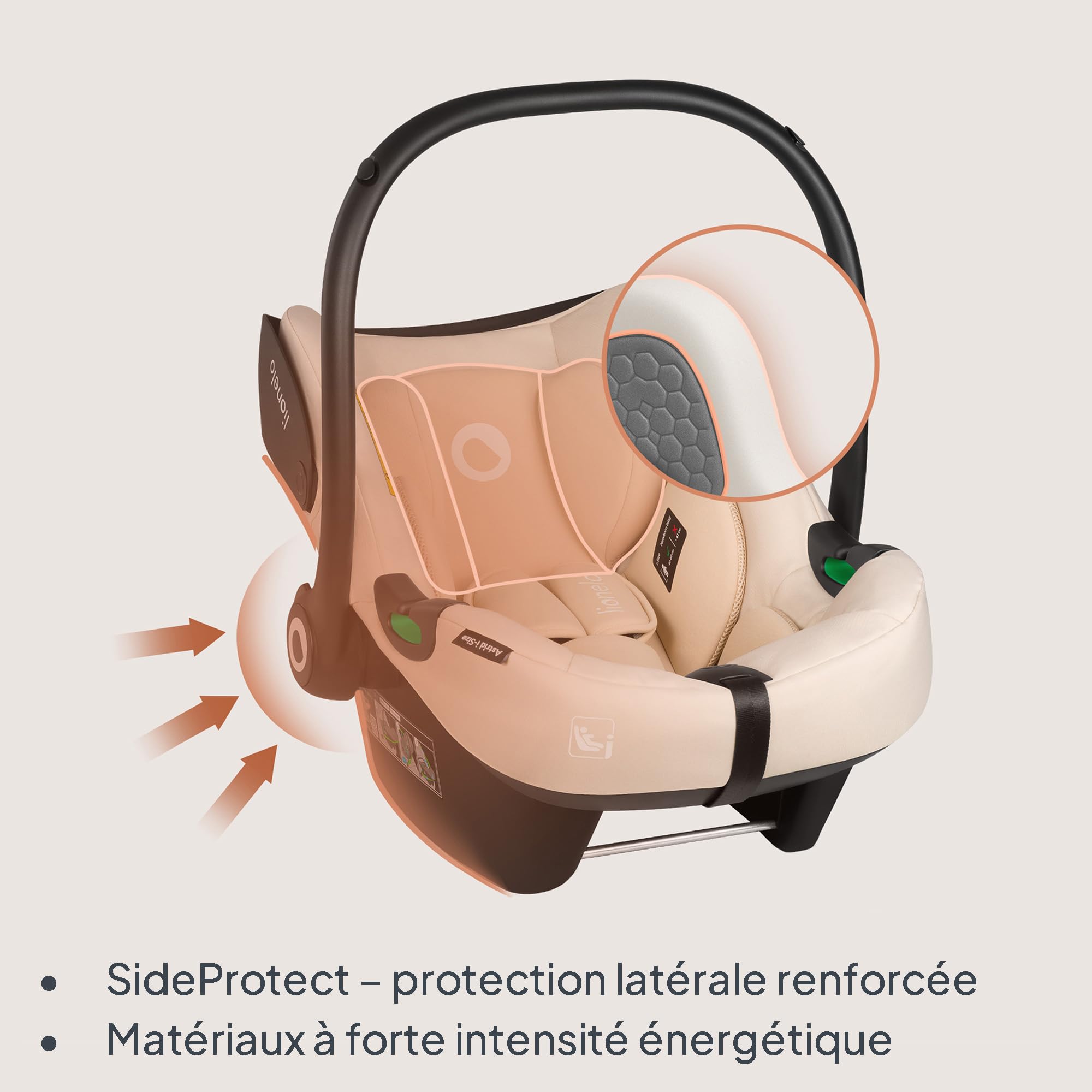 LIONELO ASTRID i-Size SET Siège auto Enfant avec Base 40-87 cm Cosy pour Bébé Montage ISOFIX, Ceinture de Sécurité à 3 points Protection Latérale, Insert Dri-Seat, i-Size R129 (BEIGE SABLE)