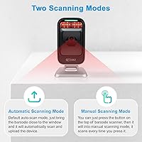 Vista 6 de OBZ Escáner de código de barras QR 2D 1D de mano de escritorio USB con cable CMOS, escaneo continuo manos libres para sistemas POS, venta al por