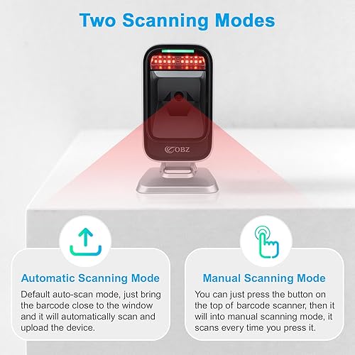Miniatura 6 de OBZ Escáner de código de barras QR 2D 1D de mano de escritorio USB con cable CMOS, escaneo continuo manos libres para sistemas POS, venta al por