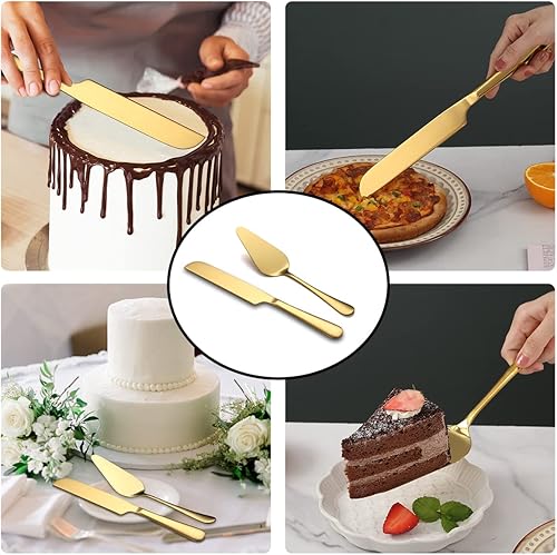Miniatura 7 de Kyraton Juego de cuchillo y servidor para pastel de boda, chapado en titanio dorado, juego de corte de pastel de acero inoxidable para boda, incluye
