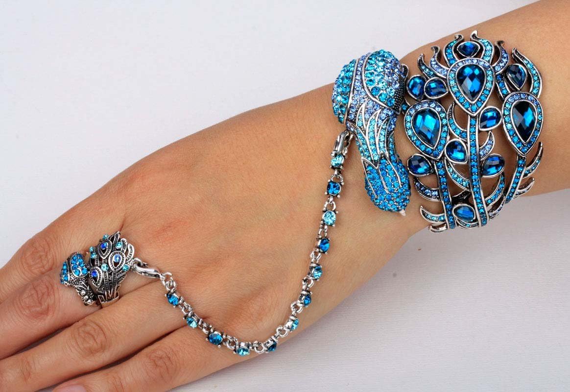 YACQ Women's Hinged Big Peacock Bracelets Fit Wrist Circumference 6.5 to 7.5 inch