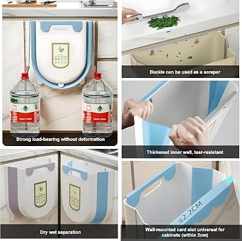 Kyrotech Katlanabilir Körüklü Mutfak Dolap İçi Çöp Kovası – 20kg Taşıma Kapasiteli, Kompakt ve Dayanıklı Atık Kutusu, Kolay Montajlı Plastik Çöp Kovası, Pratik ve Hijyenik Kullanım, 13x22x25 cm