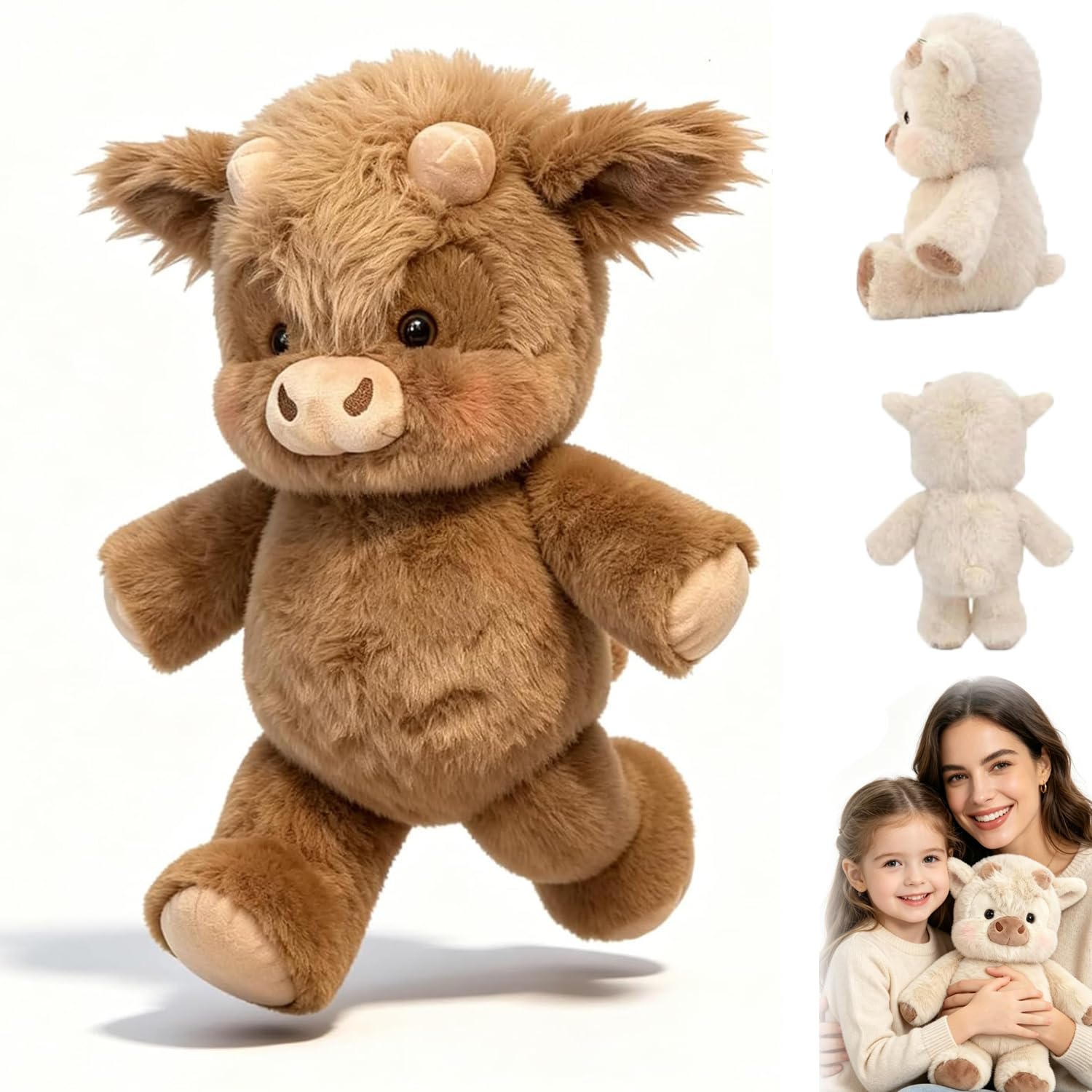 CliffofLove Highland Cow Plush, Soft Running Cow Stuffed Animal, Adorable Furry Running Cow Toy for Stress Relief, Emotional Support Plushies Gift for Adults (Brown)