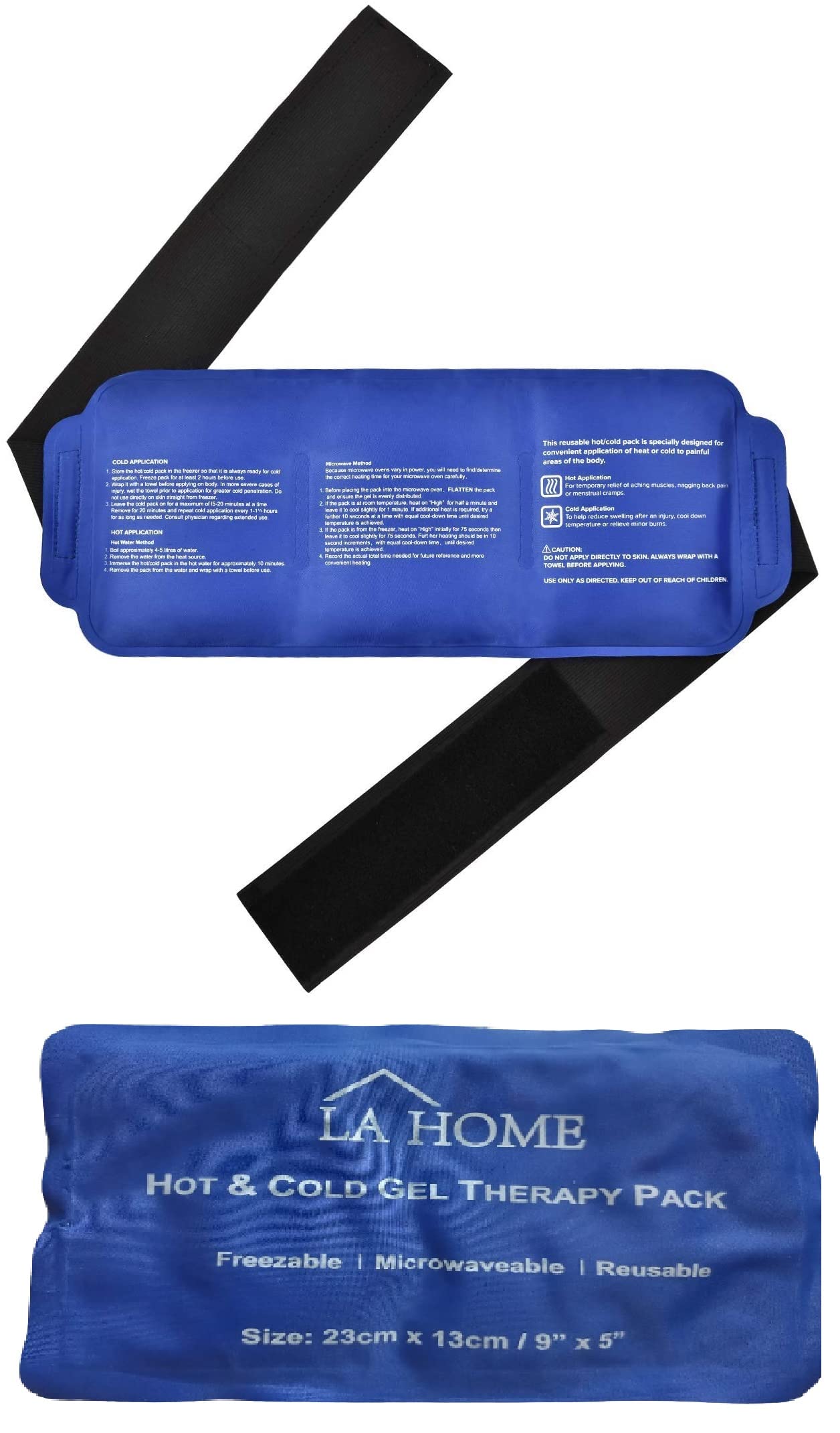 LaHome Flexible Reusable Gel Compress Pack with Straps for Lower Back, Shoulder, Knee, Bicep, Stomach, Tailbone Pain Relief, Hip, Neck & Ankle Sprain Recovery, Size: 15"x6" (38x14cm), Color: Blue