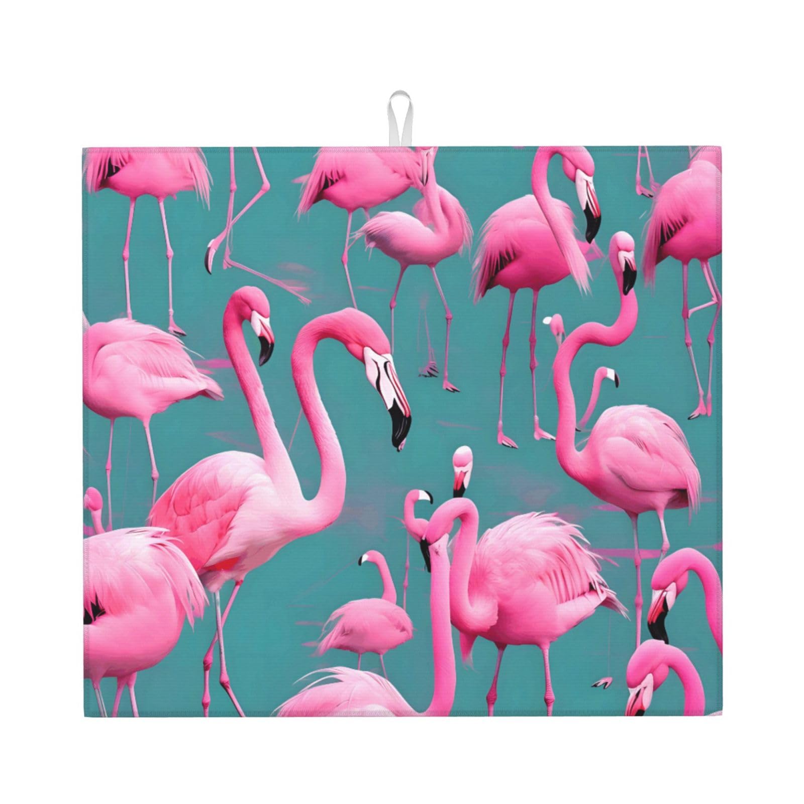 HJFCZH A flock of flamingos Prints Kitchen Drying Mat – Absorbent Microfiber Throw for Dishes, Non-Slip Counter Cover, Quick-Drying Layer with Fade-Resistant Print