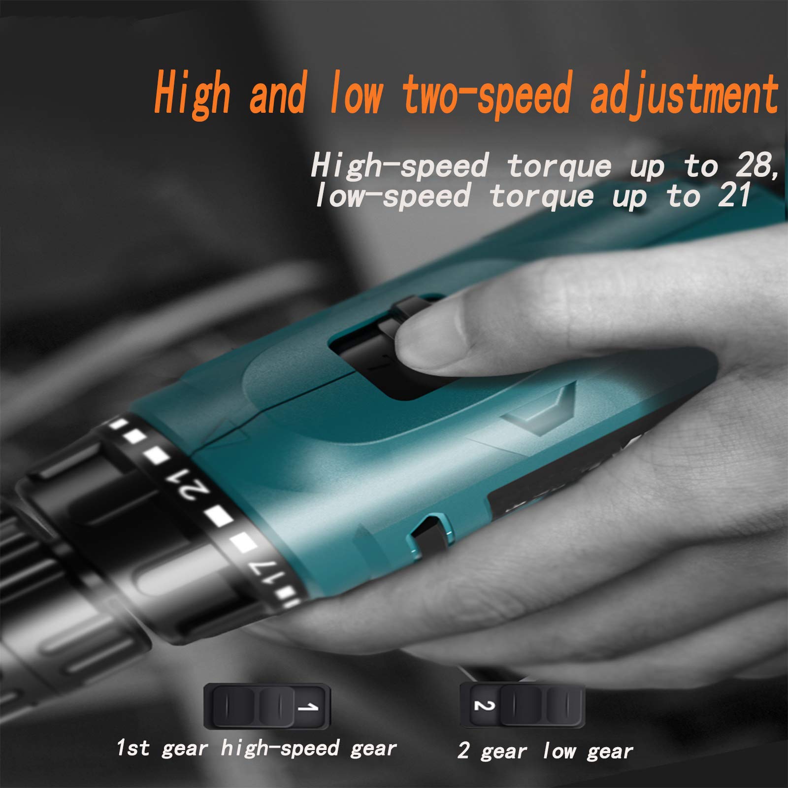 Taladro Percutor Motor Brushless con 2 velocidades 25V+2 baterías de iones de litio+25 Nm+10 mm Mandril Portabrocas Automatico,Taladro con Percusión