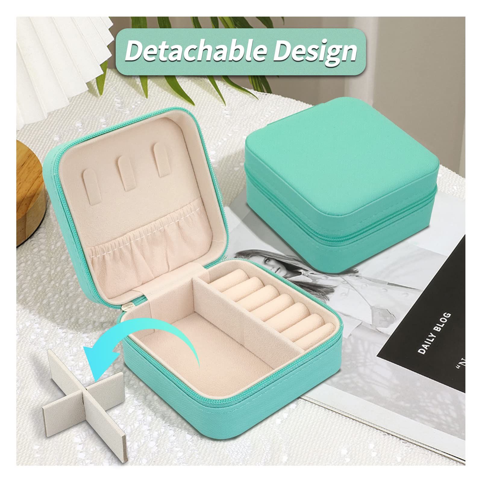 Mini Scatola Di Immagazzinaggio Di Gioielli Custodia Per Organizzatore Di Collane Per Orecchini In Pelle PU Nero Bianco Rosa Blu Portagioie Per Viaggi A Casa - Foto 8