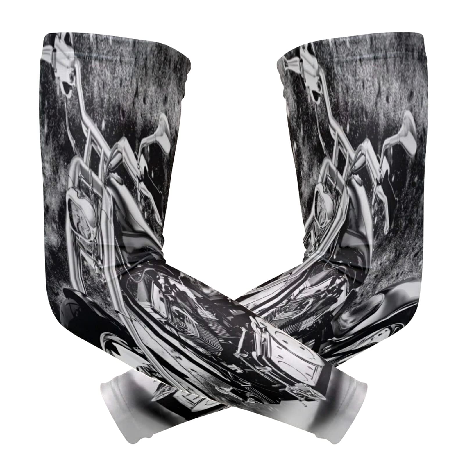 Vintage Retro Black Motorcycle with Vintage Old American Flag 1 Pair Cooling Sports Arm Sleeves, Cover Uv Sun Protection Warmer for Sports Men Women Running Golf Cycling Riding Jogging