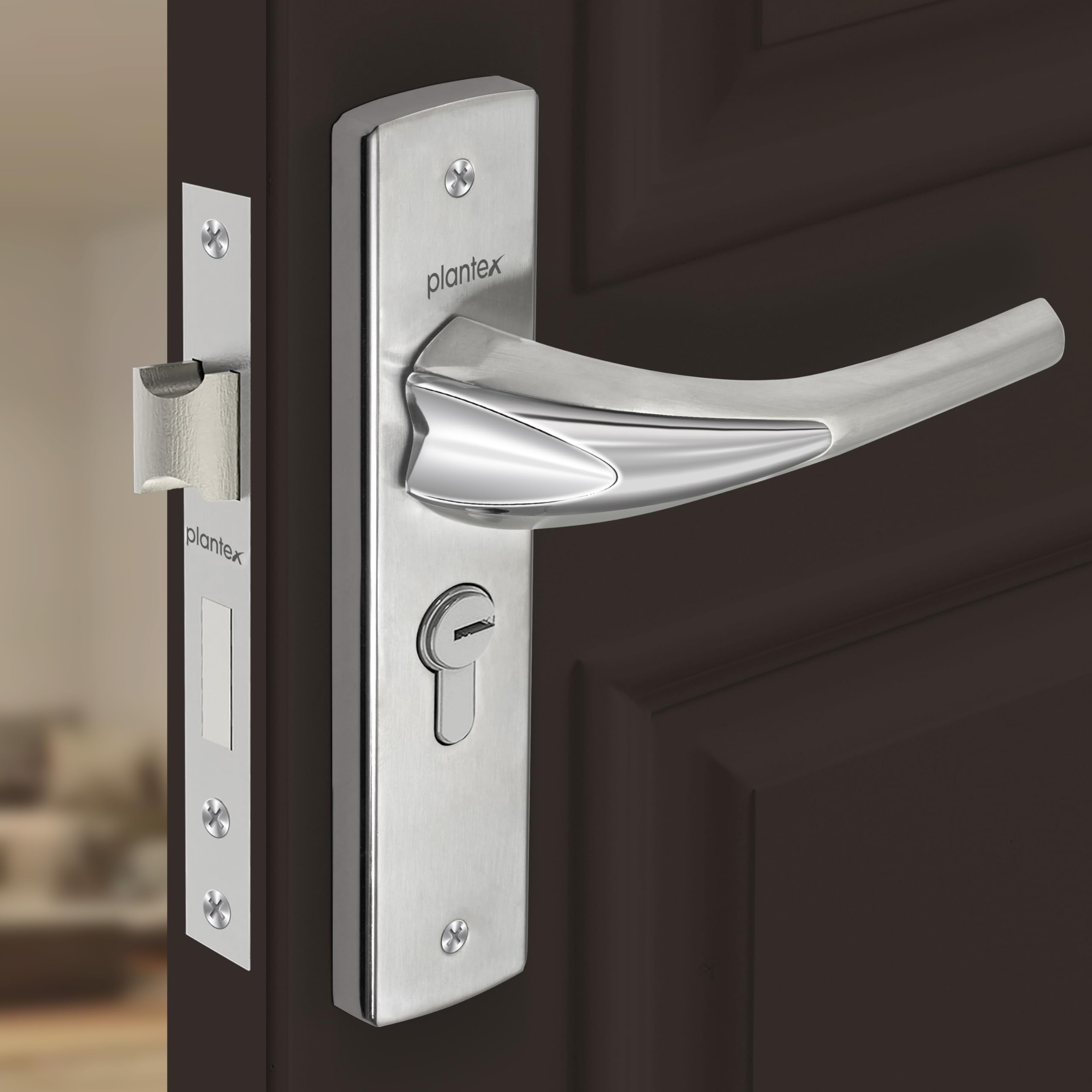 Plantex Heavy-Duty Door Lock Set - Main Door Lock Handle Set/ 6-Lever Lock Mechanism with 3 Years of Warranty/Mortise Lock with 3 Keys, Brass Lock Body & Cylinder ((8026 - Chrome & Matt) (B09P63TGTL) Amazon Price History, Amazon Price Tracker