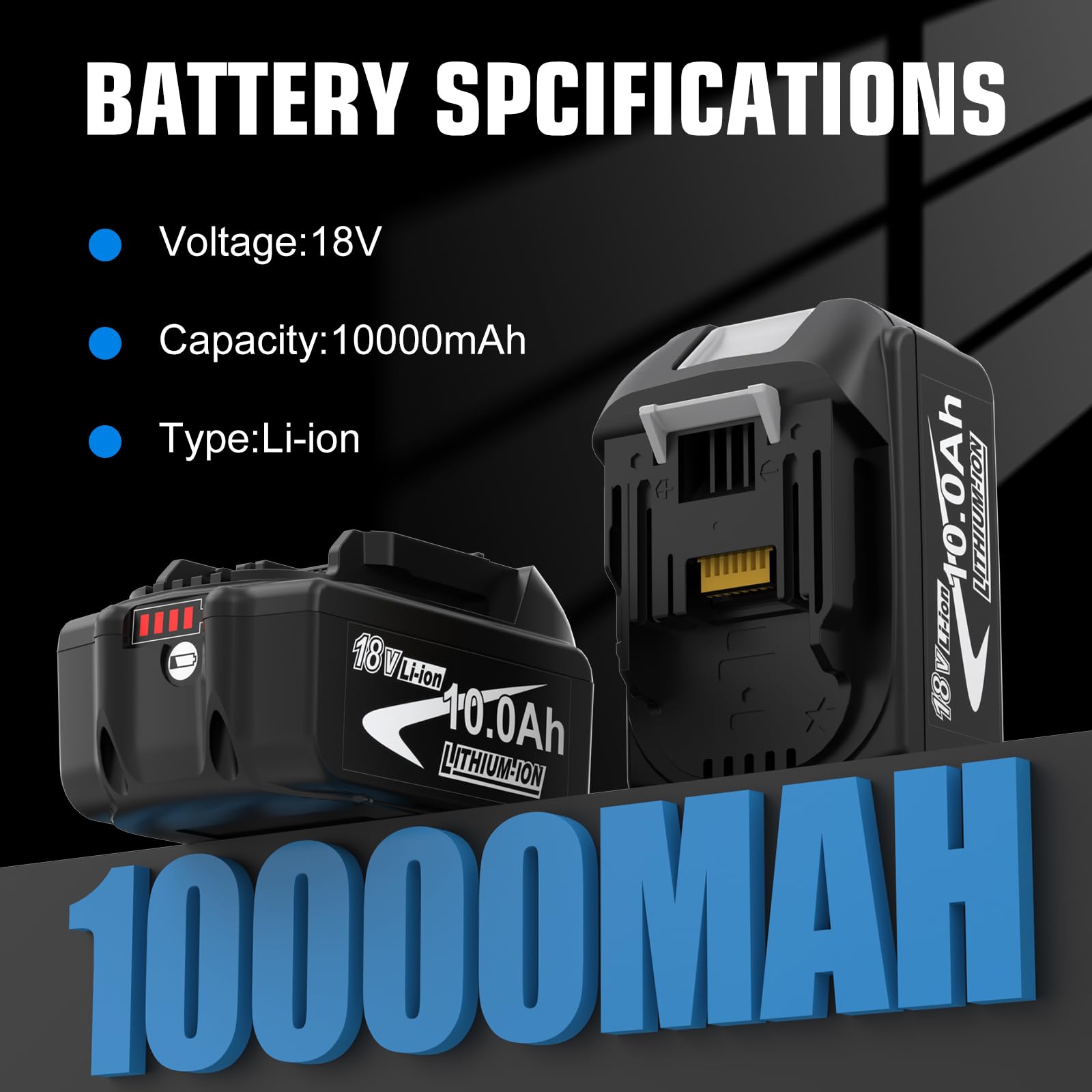 Makita Ersatzakku 18V 10.0Ah 10000mAh BL1860B BL1850B BL1850 BL1860 BL1845 BL1840 BL1830 BL1815 BL1840B Kompatibel DC18RD DC18RC Ladegerät LED-Anzeige
