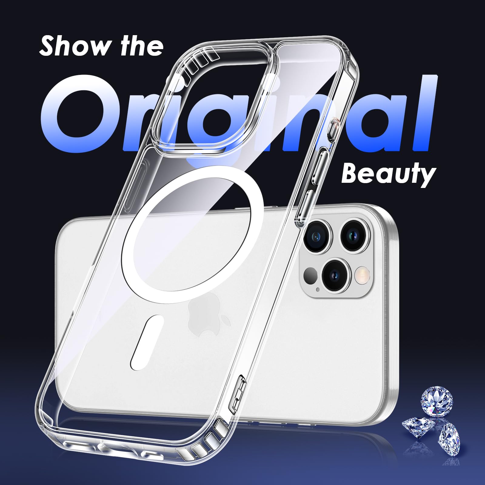 COPIKE Cover Magnetica per iPhone 12 e 12 Pro con 2 Vetro Temperato, Custodia MagSafe Sottile Antiurto [Senza Ingiallimento] Retro Antigraffio, Trasparente