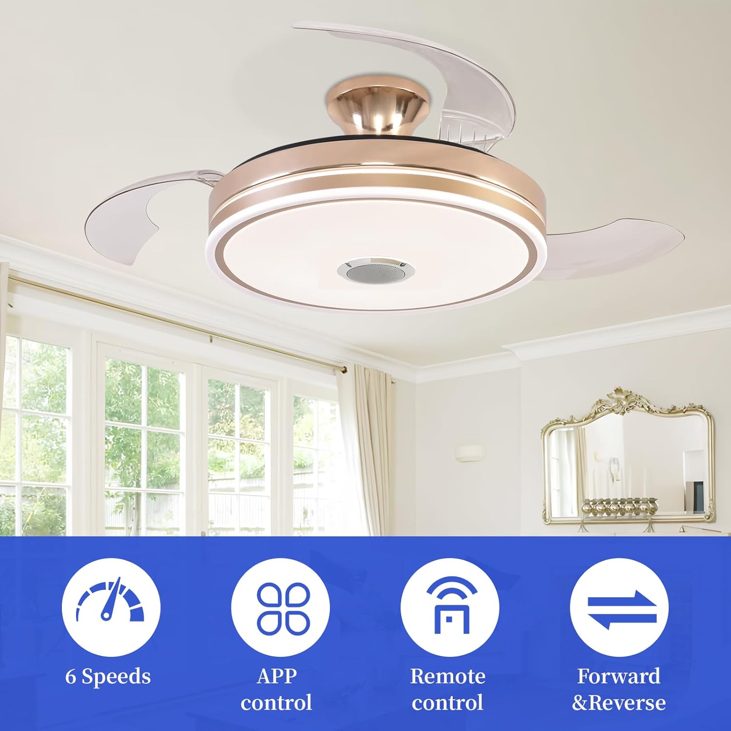 Bluetooth Ceiling Fan, 42 Inch Modern Low Profile LED Ceiling Fan Lights with Remote Control Smart Ceiling Fans for Bedroom, Living Room