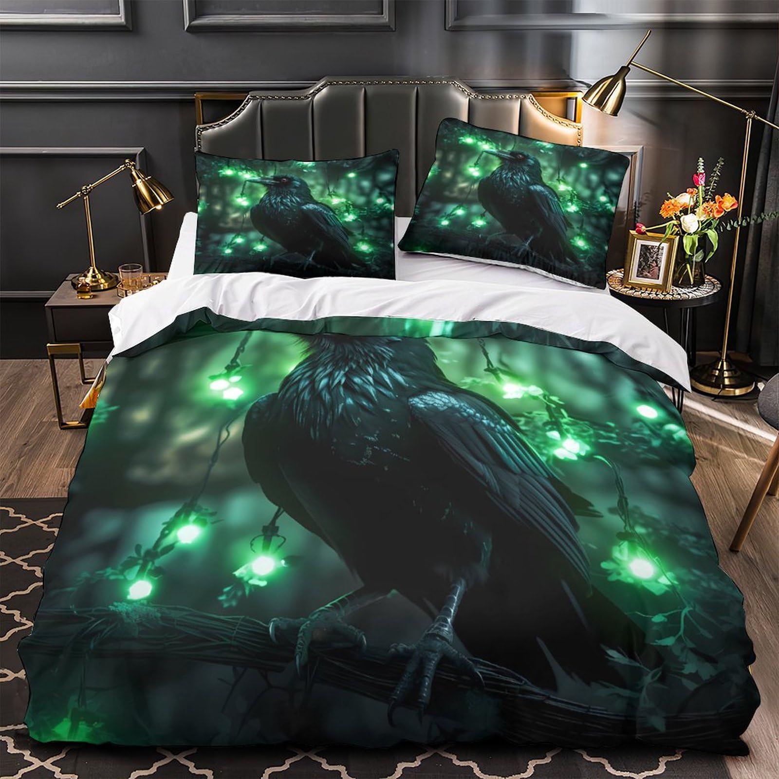 Housse de couette corbeau mystique lit simple en microfibre gothique