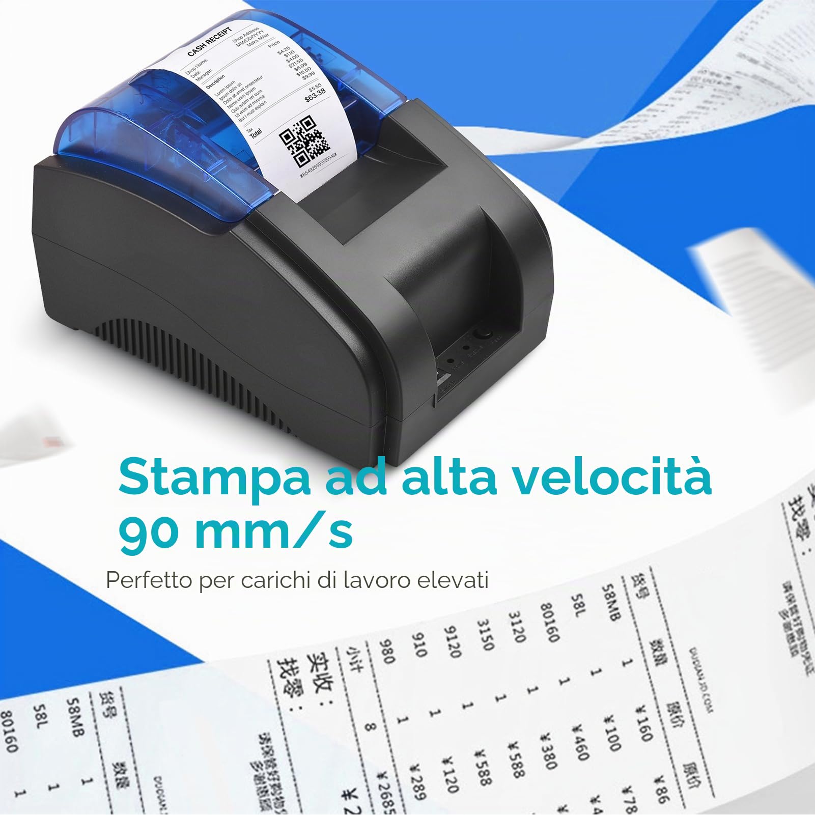 Shuaiguō Stampante termica 58 mm USB+BT 203 DPI compatibile con /Linux/Mac/Android/iOS