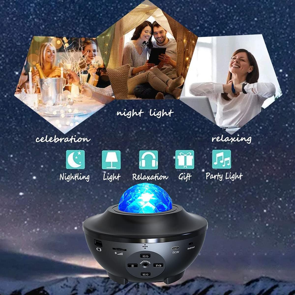 MJDUO Star Night Light Projector Bedroom, Ocean Wave Projector w/LED Starlight Cloud and Bluetooth Music Speaker As Gifts Decor Birthday Party Wedding Bedroom Living