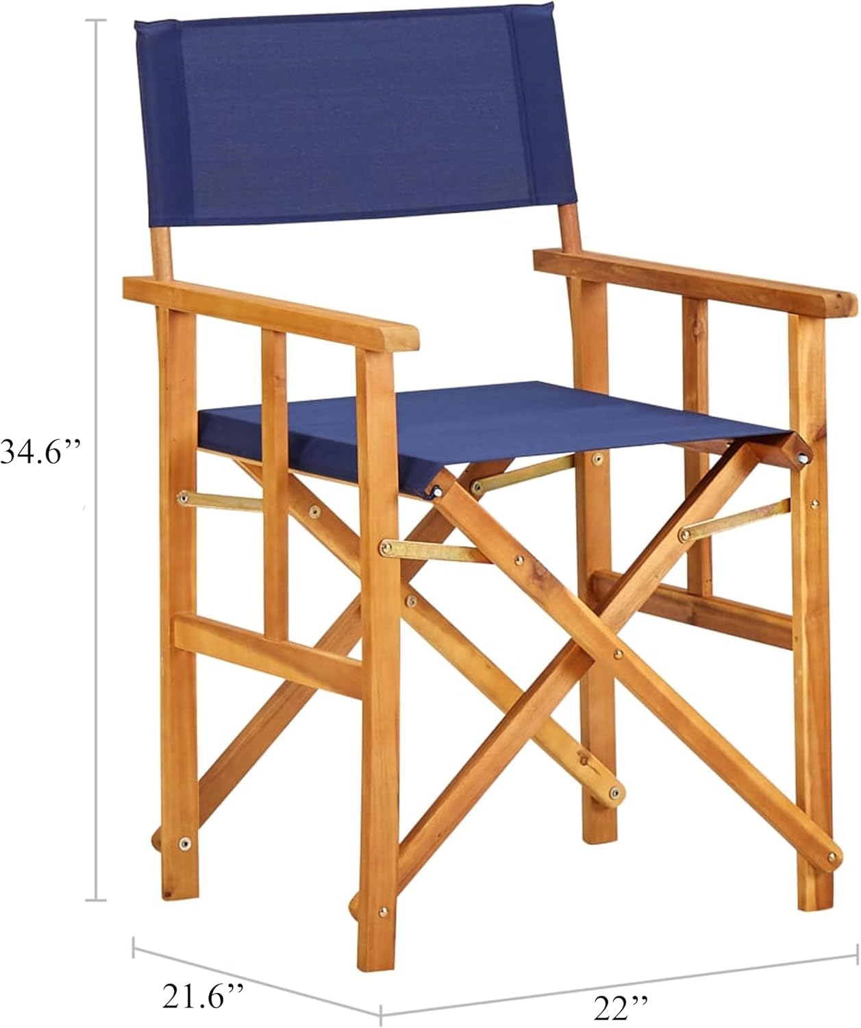 Benjara Foldable Accent Director Set of 2- Brown Acacia Wood- Blue