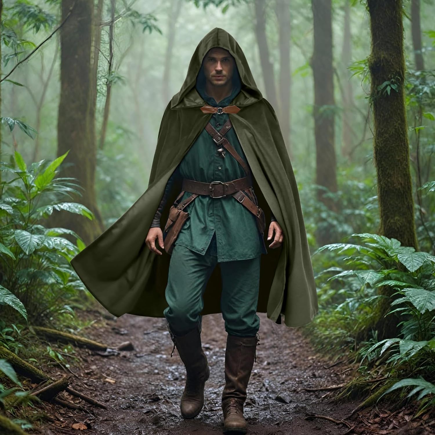 Joukavor Velvet Hooded Cloak Medieval Renaissance Cape with Hood for Men Women Halloween Costume - Image 4